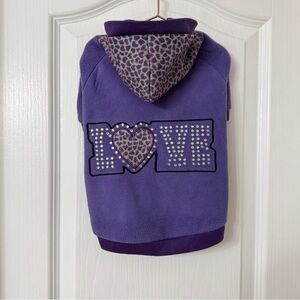 Bret Michaels puple embellished jewel leopard fleece love dog hoodie Size M